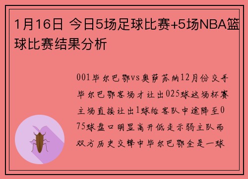 1月16日 今日5场足球比赛+5场NBA篮球比赛结果分析