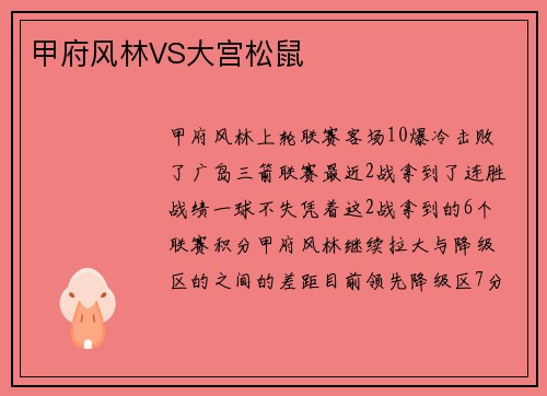 甲府风林VS大宫松鼠