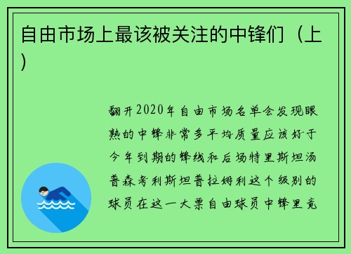 自由市场上最该被关注的中锋们（上）