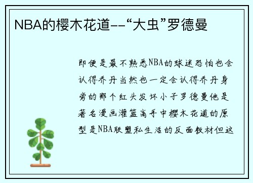 NBA的樱木花道--“大虫”罗德曼